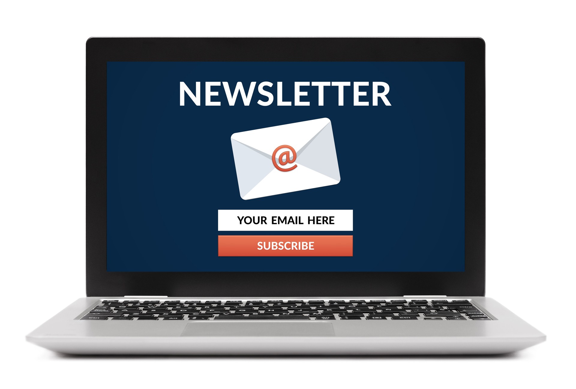 Subscribe newsletter concept on laptop computer screen
