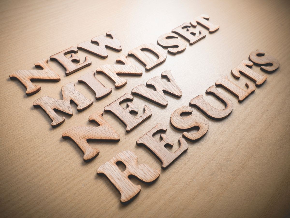 New mindset new results wooden words letter, motivational self development business typography quotes concept 